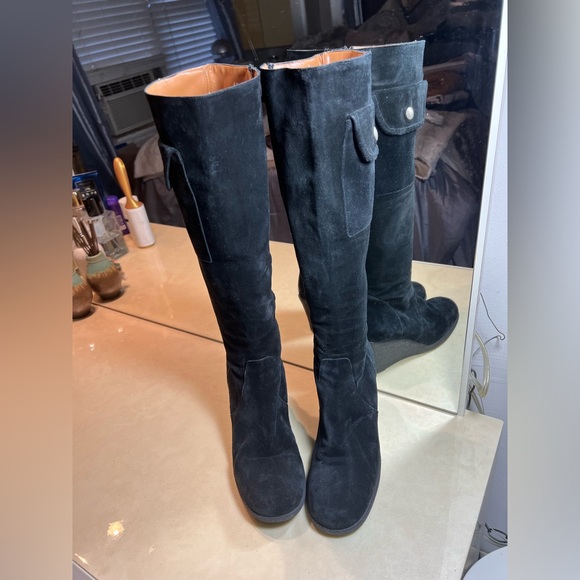 Michael Kors Wedge Tall Black Suede Zip Up Boots with pockets Size 6.5 - Picture 4 of 7